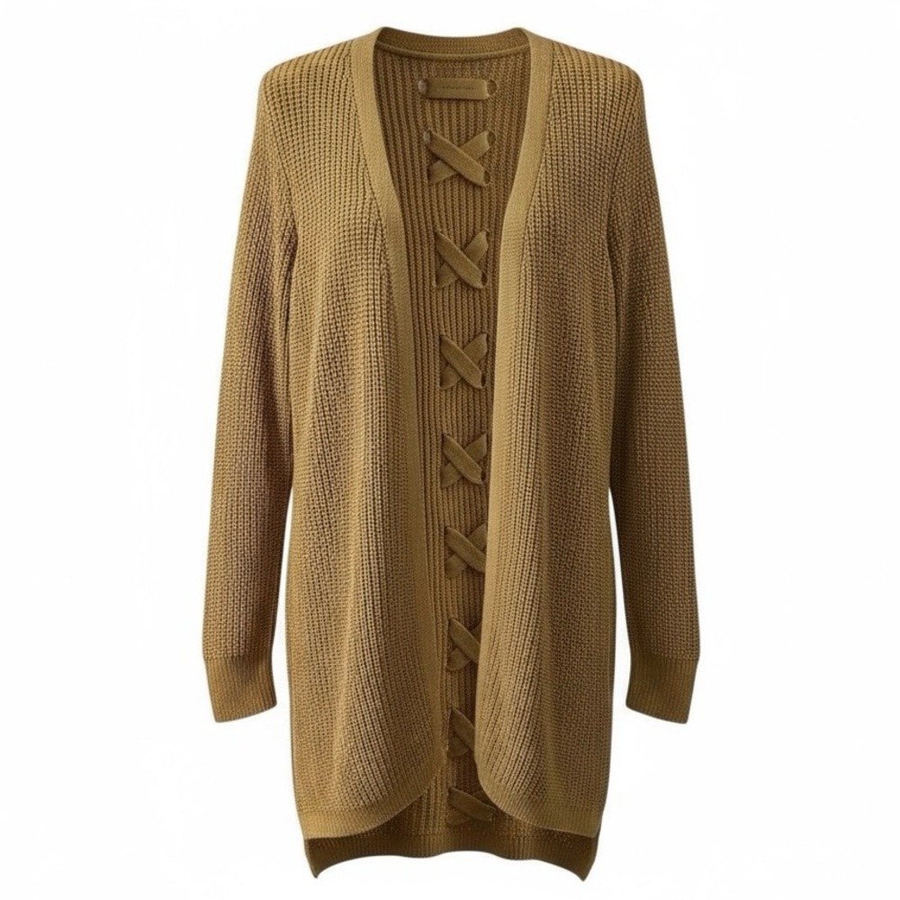 Pinque Jamelya Cardigan Sweater Size XS Sundried Honey Lace Up Knit Duster